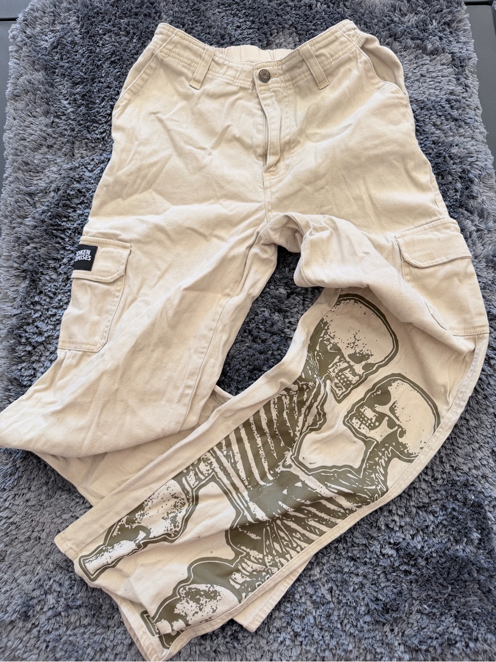 Broken promises Kids Cargo Pants with Skeleton Graphic - Beige